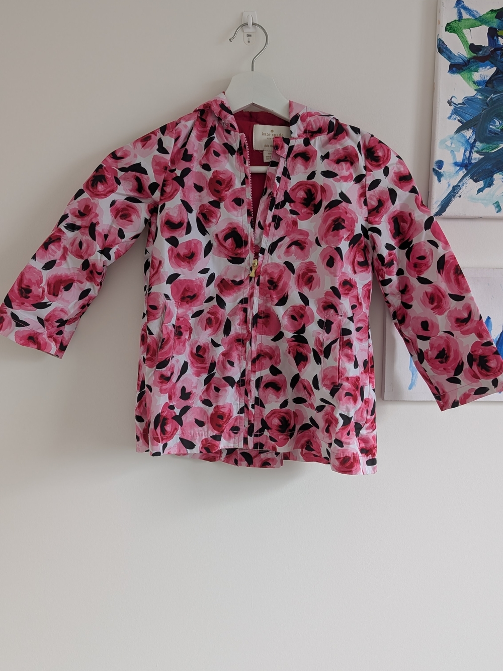 Kate Spade NY Pink Rose Print Hooded Raincoat